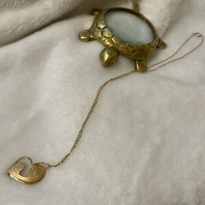 Tiny Goldtone, necklace , pendant boy, girl inside the heart, circle clasp